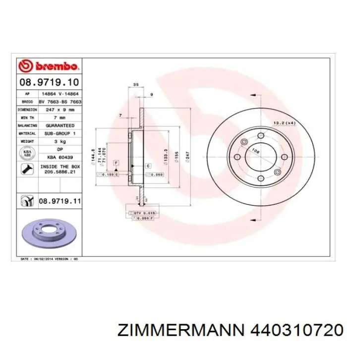 440310720 Zimmermann disco de freno trasero