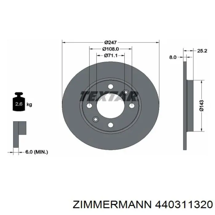 Disco de freno trasero Peugeot 206 2A/C