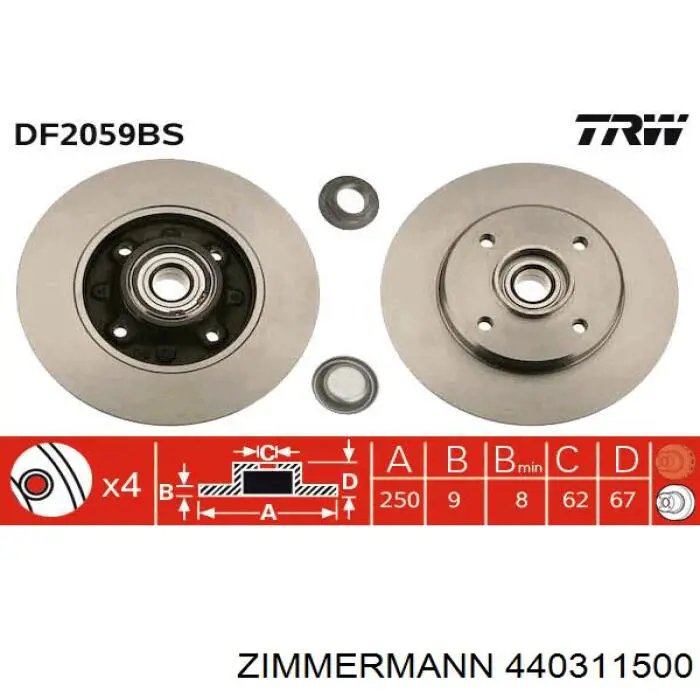 440.3115.00 Zimmermann disco de freno trasero