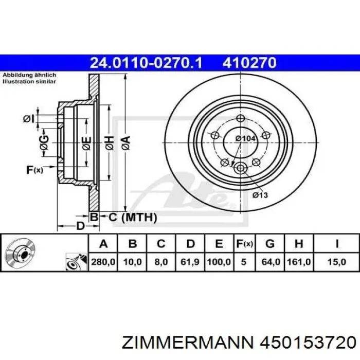 450153720 Zimmermann disco de freno trasero