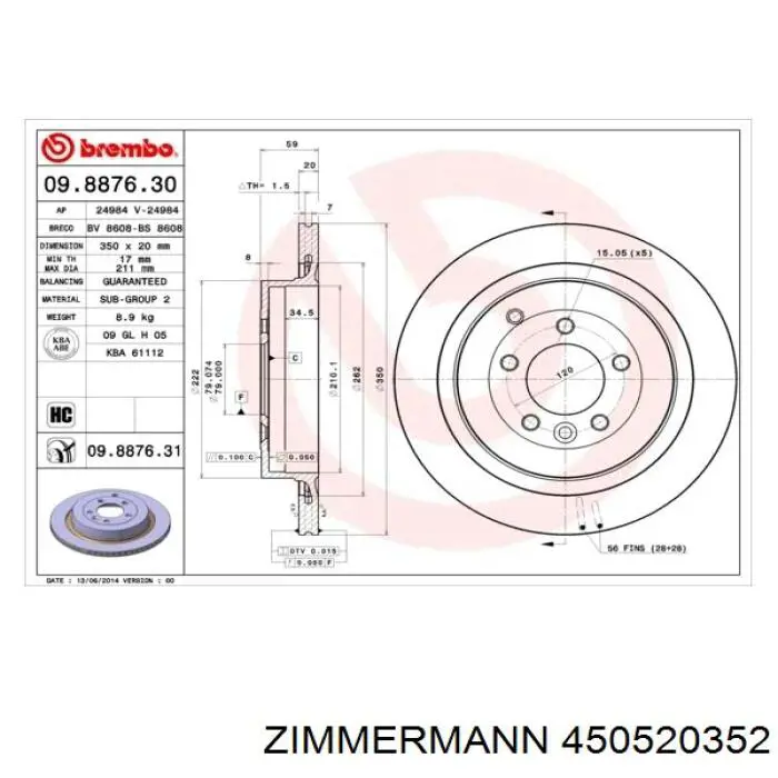 Disco de freno trasero Zimmermann 450520352 precio, desde 48,04 EUR