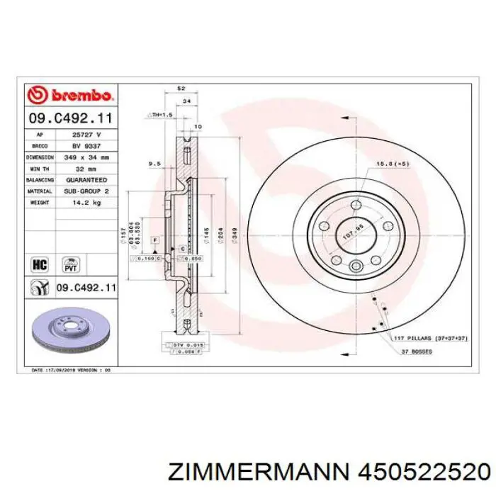 450.5225.20 Zimmermann freno de disco delantero