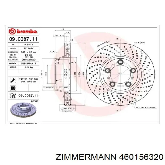 460.1563.20 Zimmermann disco de freno trasero