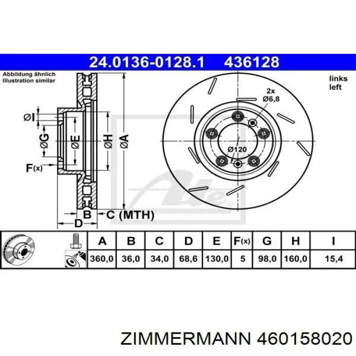 460158020 Zimmermann freno de disco delantero