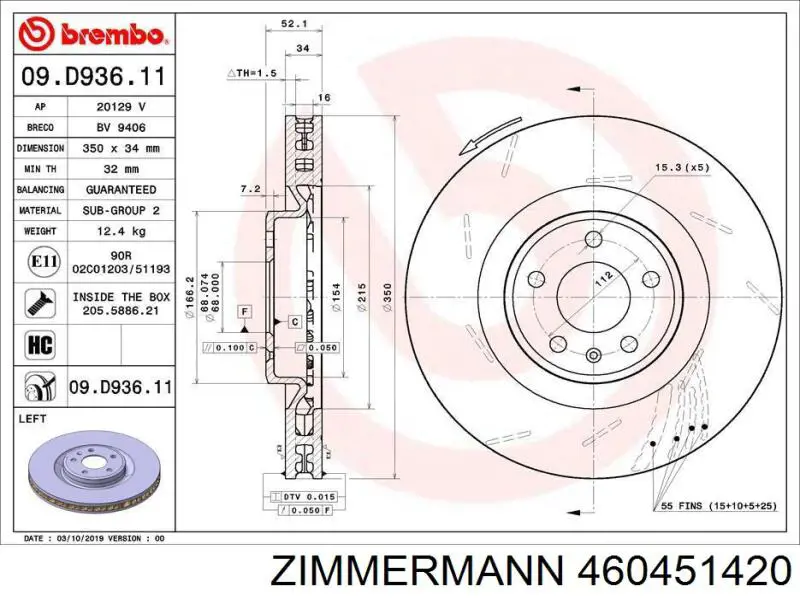 460451420 Zimmermann freno de disco delantero