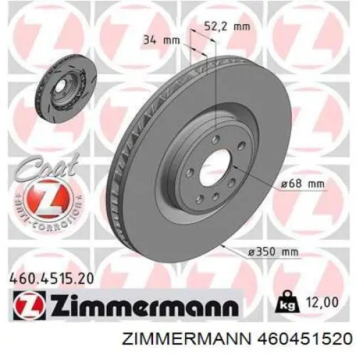 460451520 Zimmermann disco de freno delantero