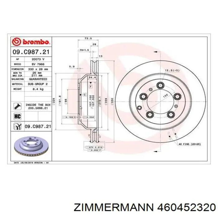 460452320 Zimmermann disco de freno trasero