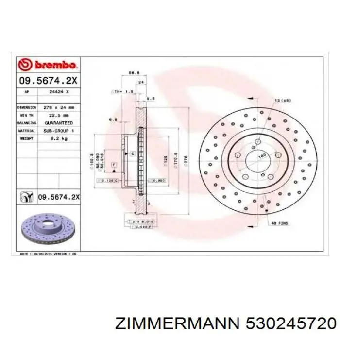 Disco de freno delantero Zimmermann 530245720