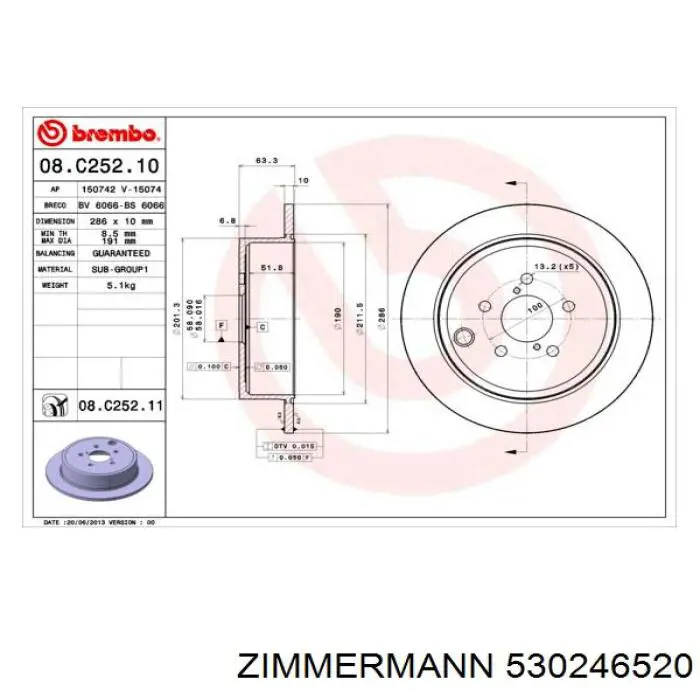 Disco de freno trasero Zimmermann 530246520 precio, desde 55,48 EUR