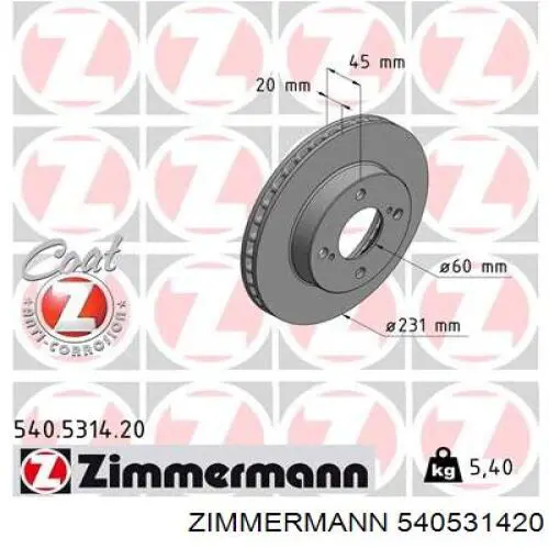 540.5314.20 Zimmermann freno de disco delantero