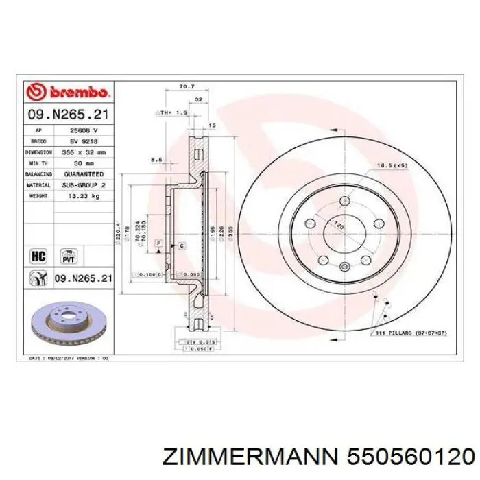 Disco de freno delantero Zimmermann 550560120