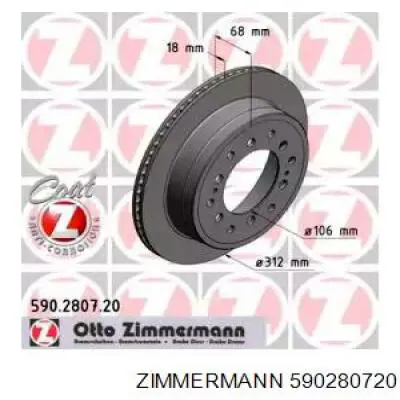 Disco de freno trasero 590280720 Zimmermann