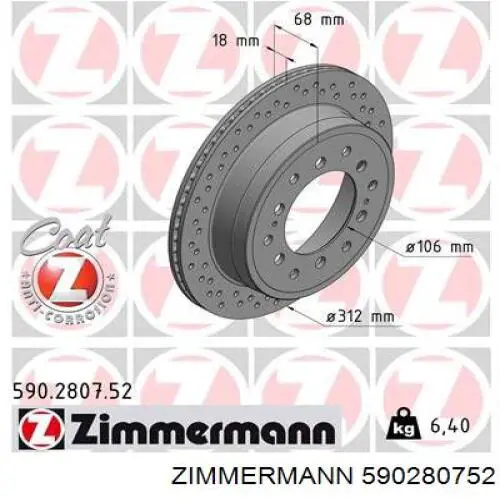 590.2807.52 Zimmermann disco de freno trasero