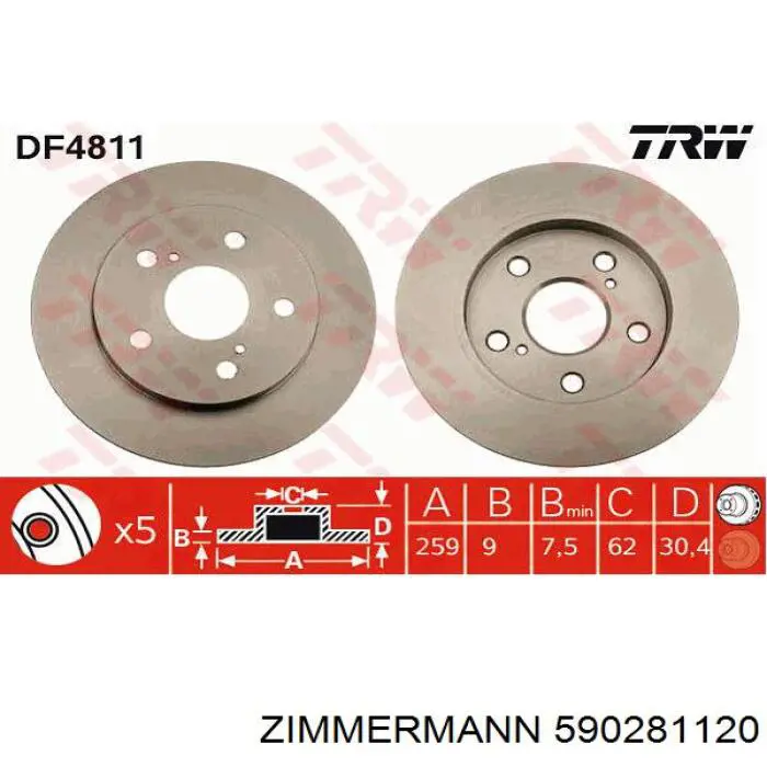 590281120 Zimmermann disco de freno trasero