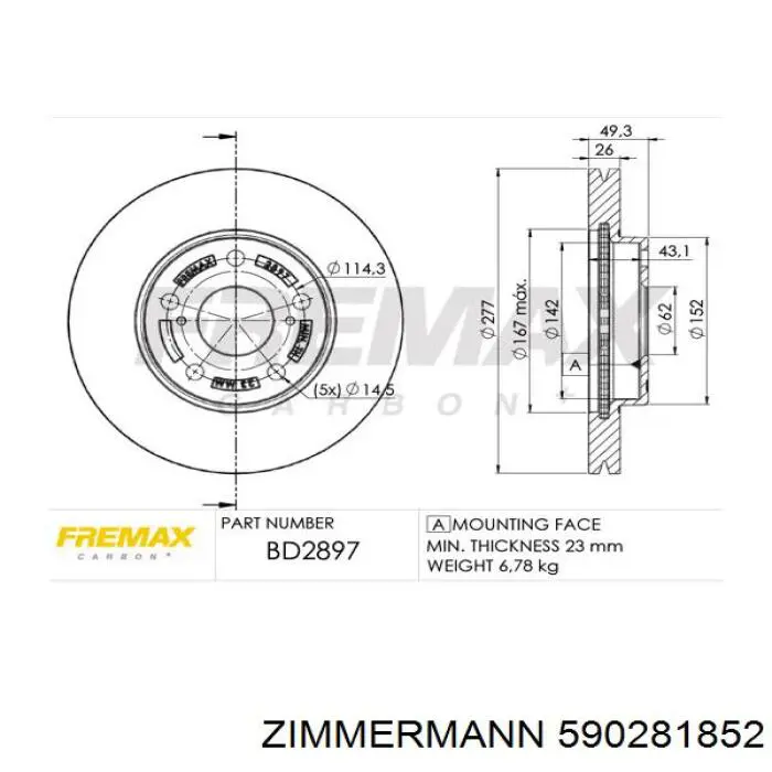Disco de freno delantero Zimmermann 590281852