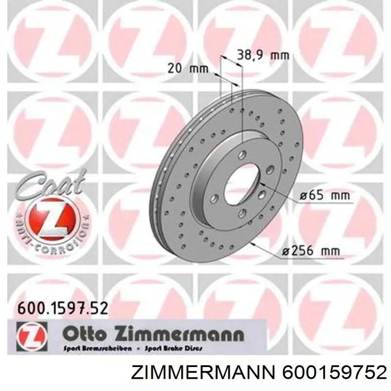 600159752 Zimmermann disco de freno delantero