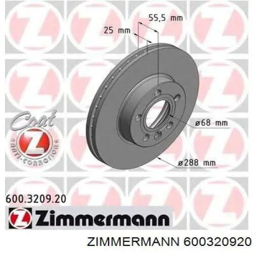 600.3209.20 Zimmermann disco de freno delantero