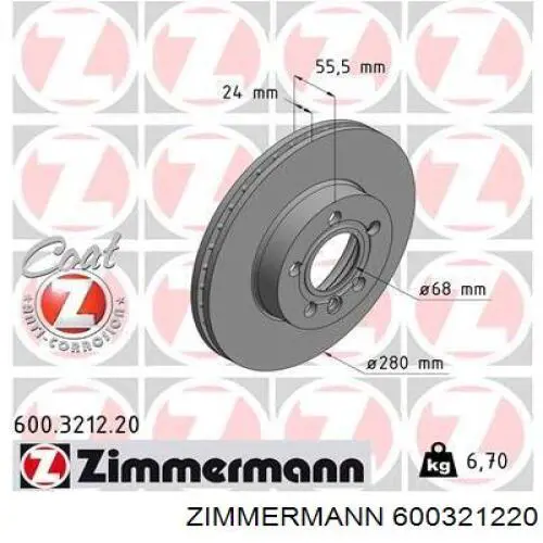 600321220 Zimmermann freno de disco delantero