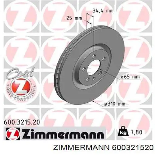 600321520 Zimmermann disco de freno delantero