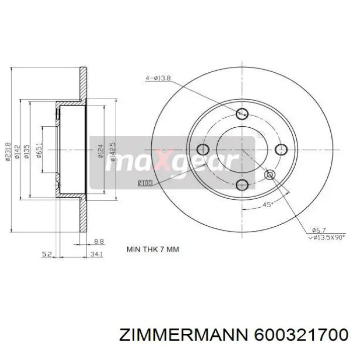 600321700 Zimmermann disco de freno trasero