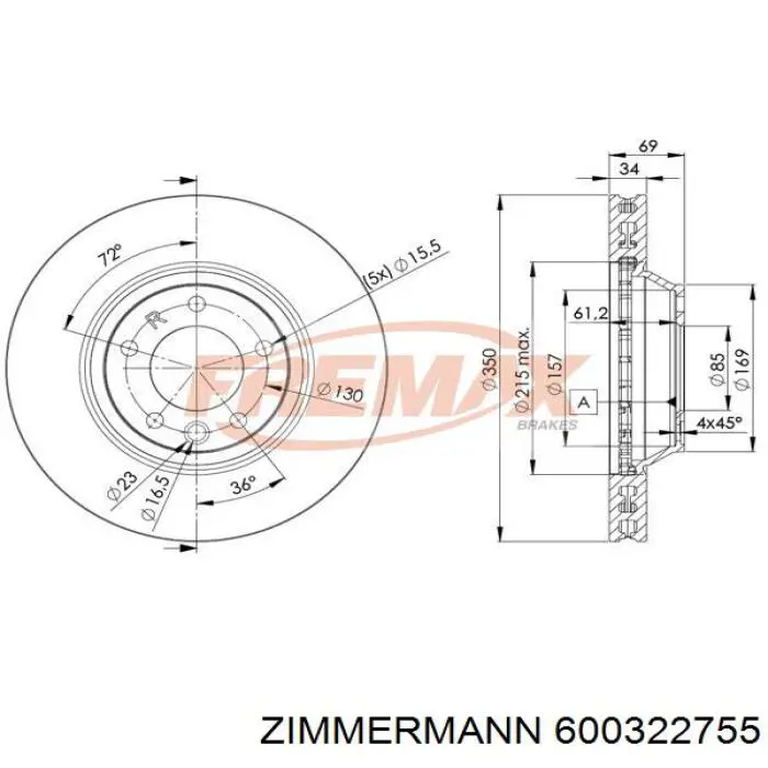 Disco de freno delantero Zimmermann 600322755