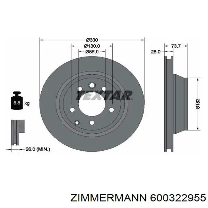 600.3229.55 Zimmermann disco de freno trasero