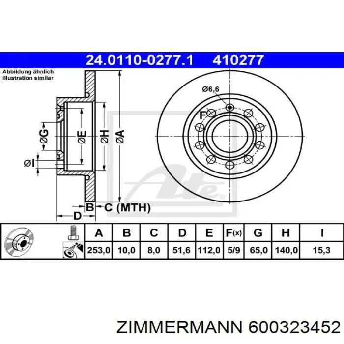 Disco de freno trasero 600323452 Zimmermann