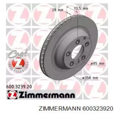 Disco de freno trasero 600323920 Zimmermann