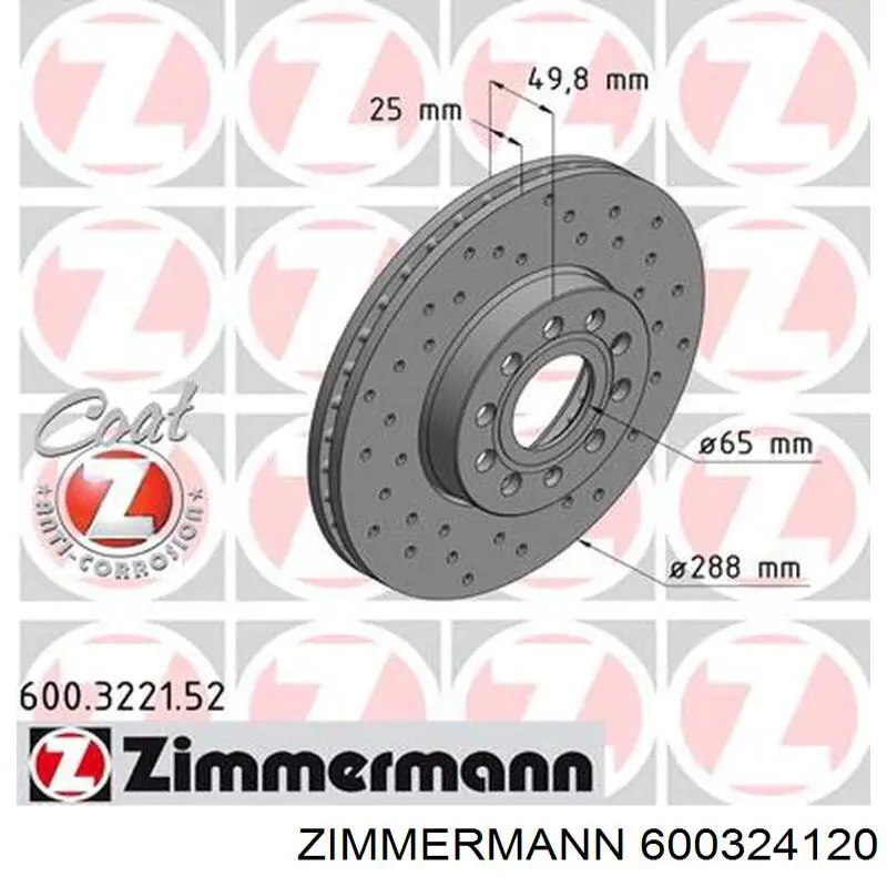 600324120 Zimmermann disco de freno trasero