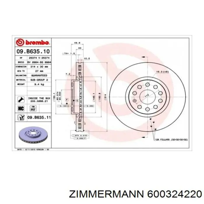Frenos delanteros Zimmermann 600324220 precio, desde 62,44 EUR