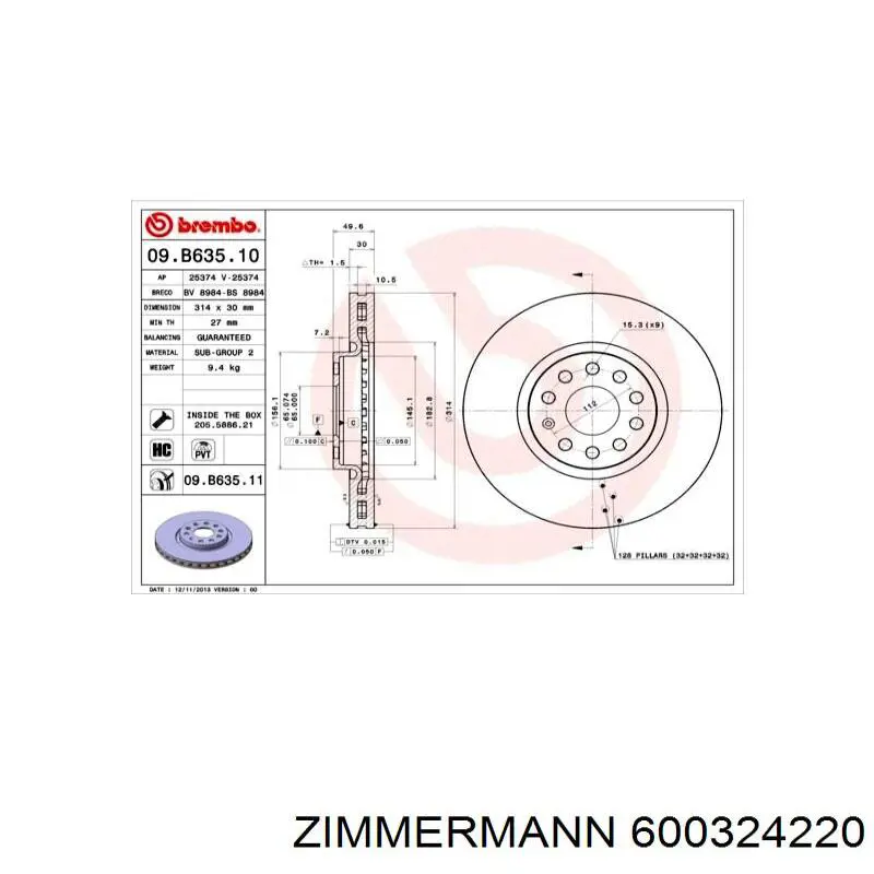 Comprar 600324220 Zimmermann Freno de disco delantero