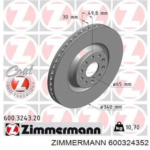 600324352 Zimmermann freno de disco delantero