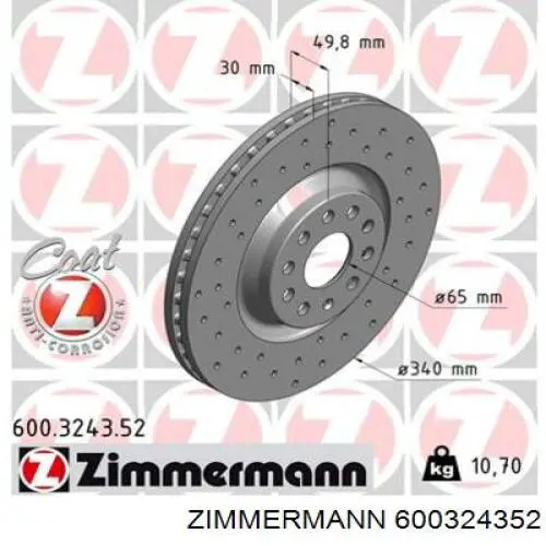 Comprar 600324352 Zimmermann Freno de disco delantero