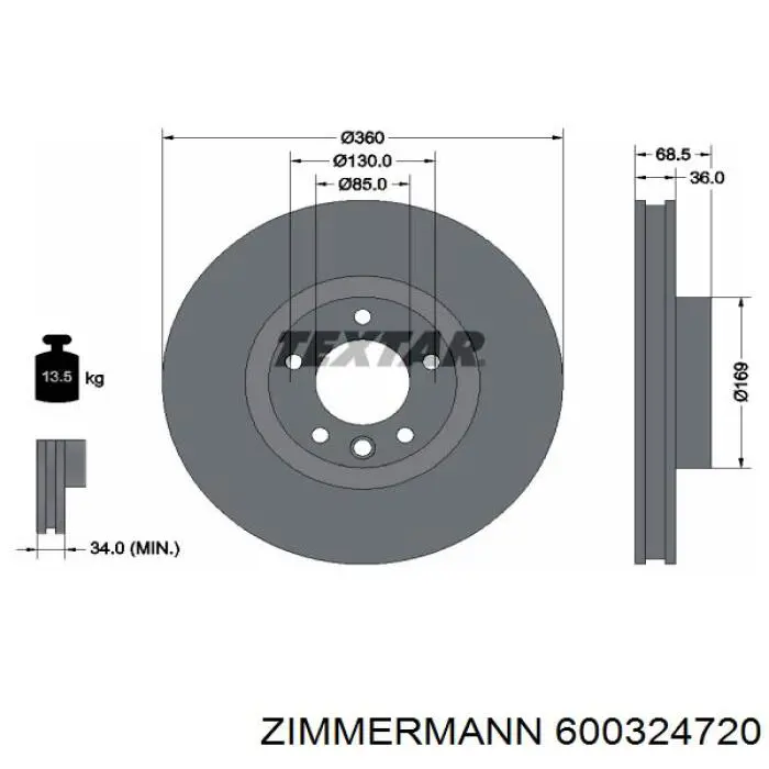 600324720 Zimmermann disco de freno delantero