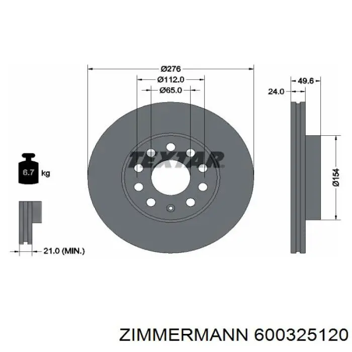 Disco de freno delantero Zimmermann 600325120