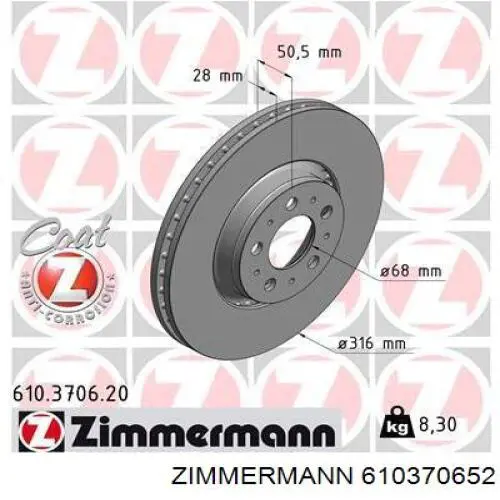 610370652 Zimmermann disco de freno delantero