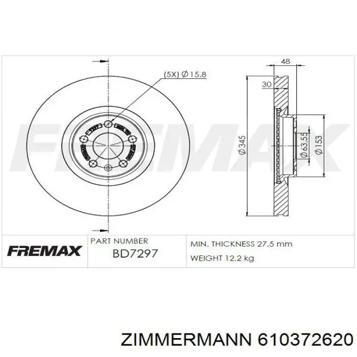 610372620 Zimmermann freno de disco delantero