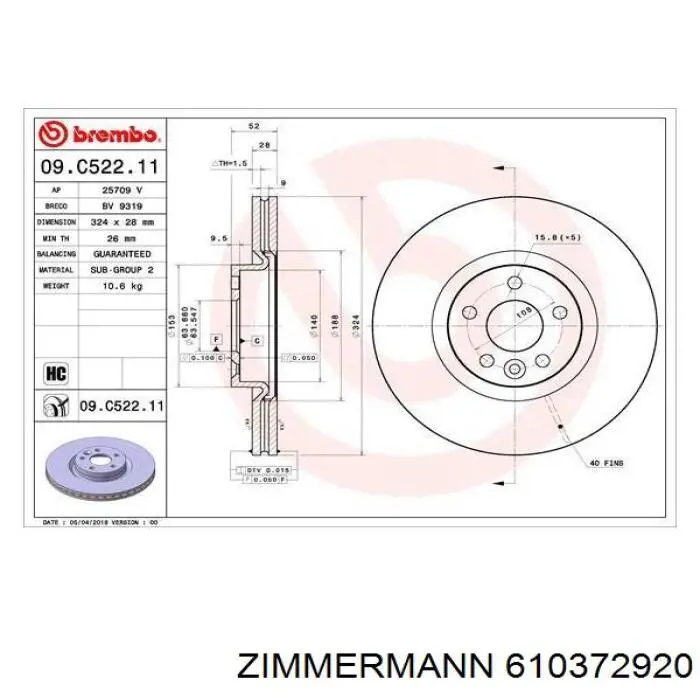 610372920 Zimmermann freno de disco delantero