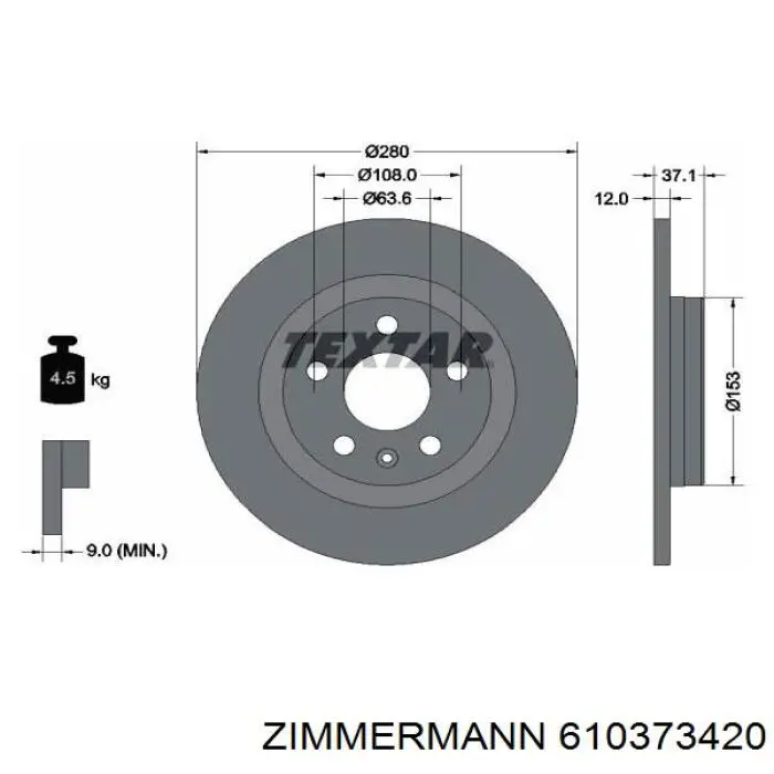 610.3734.20 Zimmermann disco de freno trasero