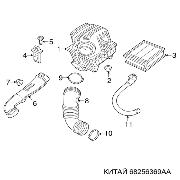 68256370AA Chrysler tubo flexible de aspiración, entrada del filtro de aire