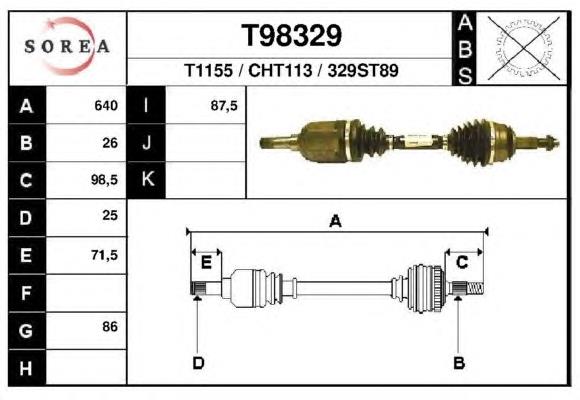 T98329 EAI árbol de transmisión delantero izquierdo