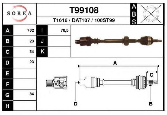 T99108 EAI árbol de transmisión delantero derecho