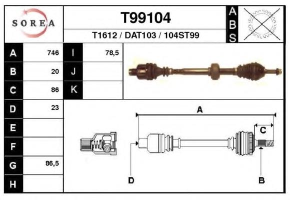 T99104 EAI árbol de transmisión delantero derecho