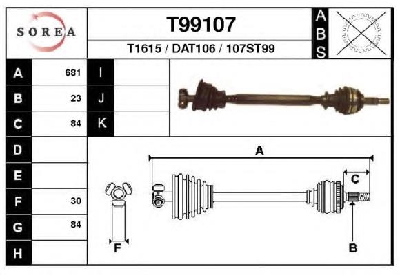 T99107 EAI árbol de transmisión delantero izquierdo