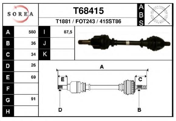 Árbol de transmisión delantero izquierdo T68415 EAI