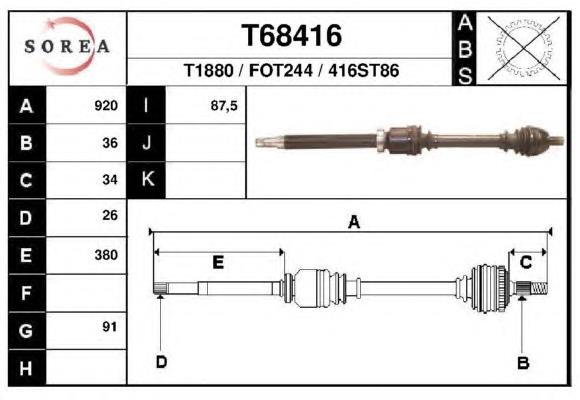 Árbol de transmisión delantero derecho T68416 EAI