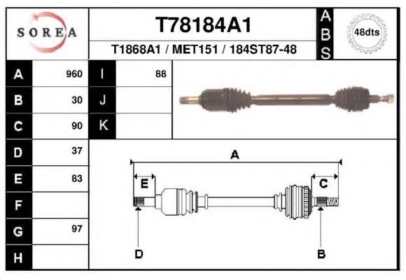 T78184A1 EAI árbol de transmisión delantero derecho