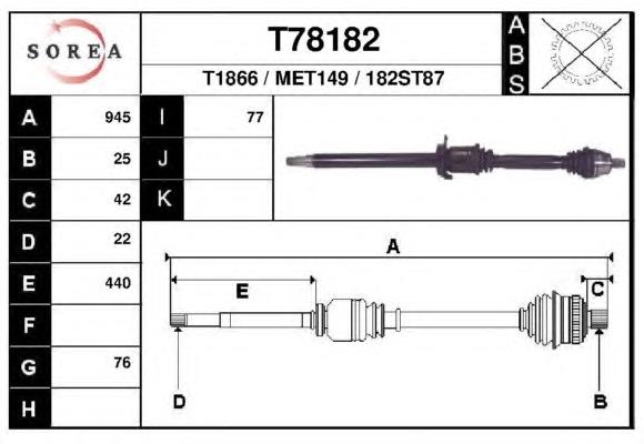 Árbol de transmisión delantero izquierdo T78182 EAI