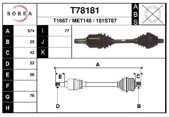 T78181 EAI árbol de transmisión delantero izquierdo