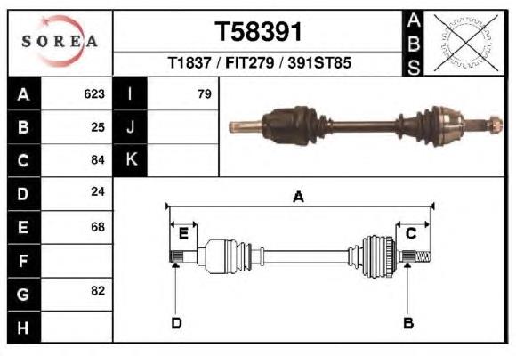 Árbol de transmisión delantero izquierdo T58391 EAI